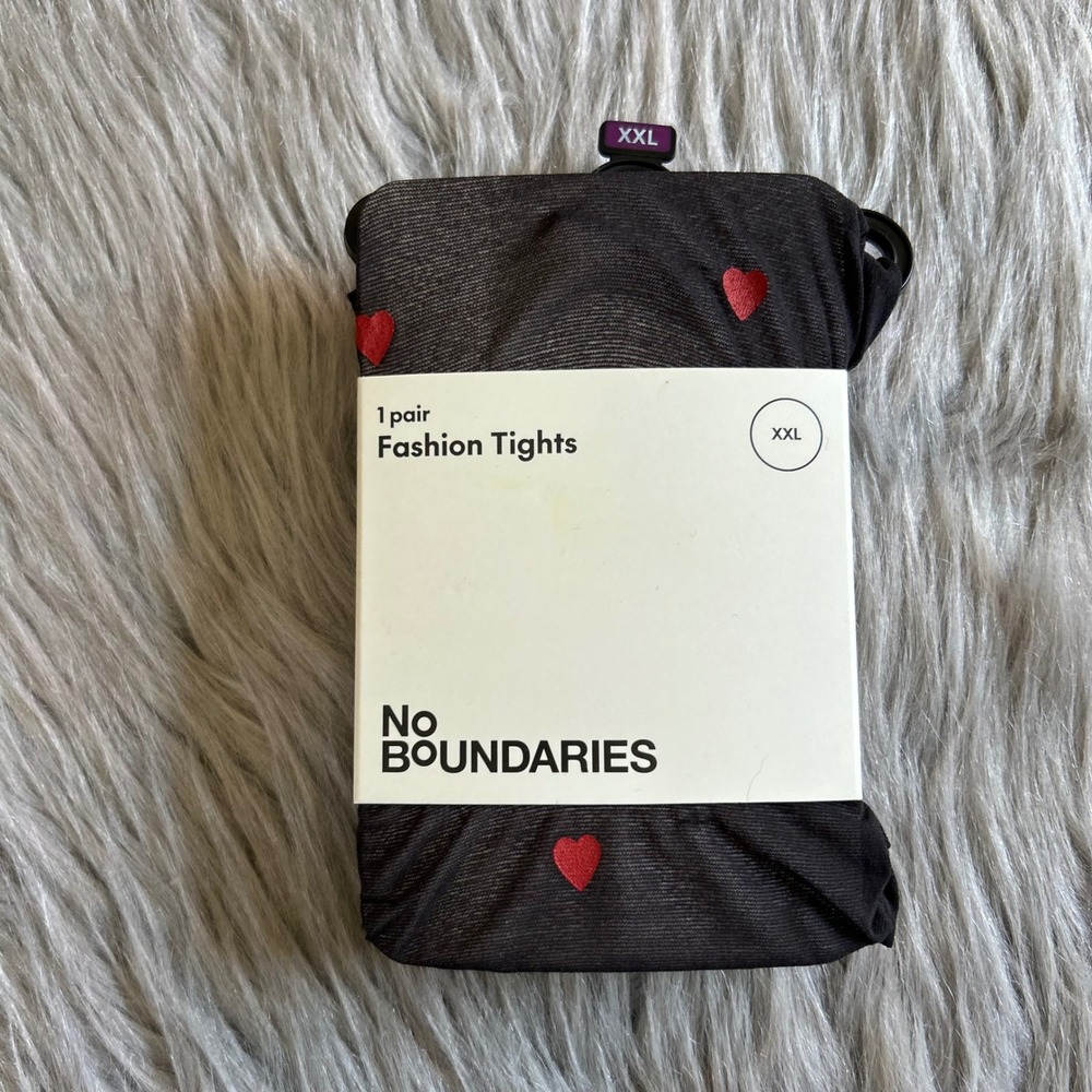 No Boundaries Heart Tights Womens Size XXL‎ Black Sheer NEW Hosiery